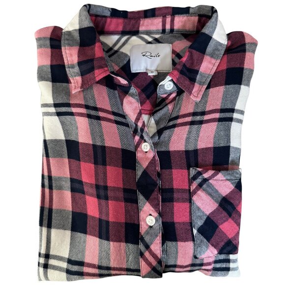 RAILS Hunter Mulberry White Indigo Plaid Button-Up Top - Size Medium - Picture 1 of 11